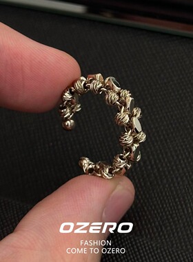 简约线条交错咖金色麻花拼接指环