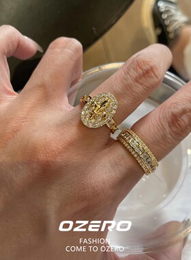 金色中古满钻鸢尾花戒指