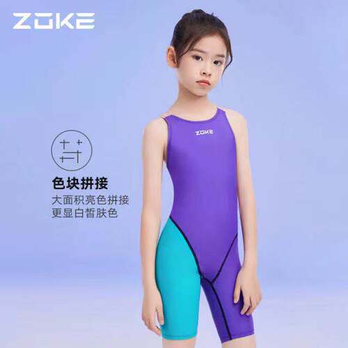ZOKE洲克青少年专业比赛训练游泳女童中大小童新款连体五分泳衣 - 图0