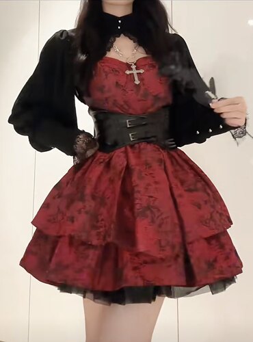 甜辣红色吊带连衣裙带胸垫性感收腰显瘦芭蕾风公主蓬蓬裙生日短裙 - 图0
