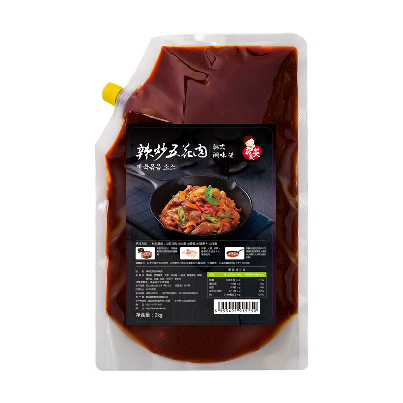 韩美美辣炒五花肉酱2kg大包装商用韩式辣酱拌饭酱辣炒调料料理 - 图1