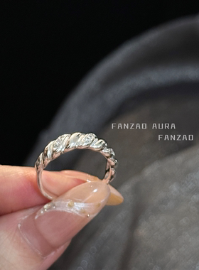 FANZAO AURA牛角麻花锆石925纯银戒指女小众设计高级感百搭开口戒