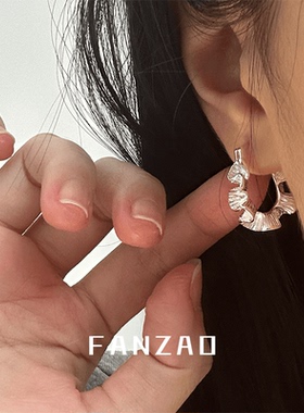 C形耳环波浪通体纯银冷淡风