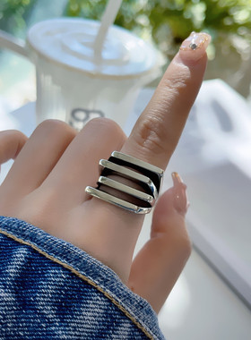 男女同款S925纯银重工线条阶梯