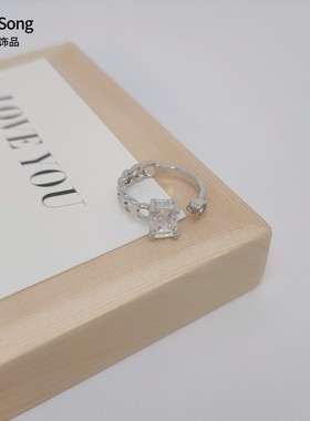 新款方形锆石个性时尚冷淡ins