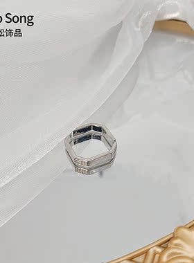 贝壳简约方形个性调节戒指女