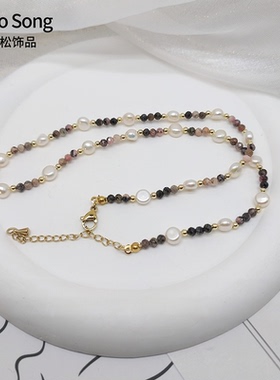 天然石淡水珍珠项链女小众设计