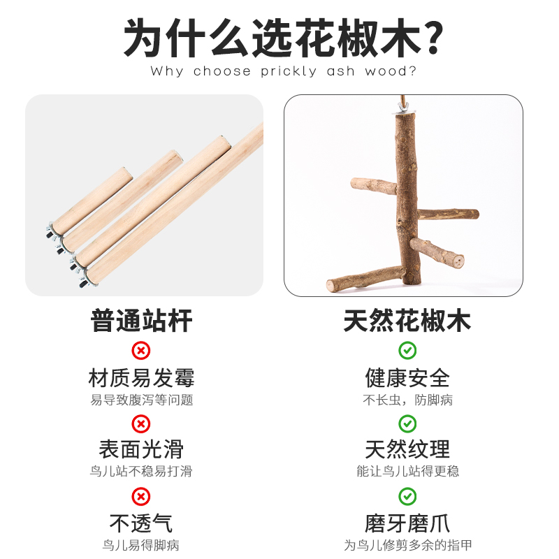 鹦鹉站架站棍鸟架子中小型玄凤训练用品玩具鸟笼磨爪棒花椒木站杆-图2