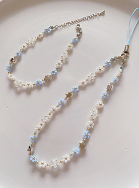 蓝色星空 花朵串珠手链戒指原创手工diy自制材料包新款甜美小众