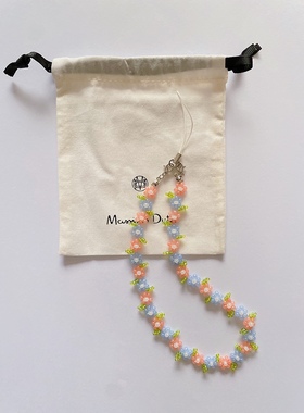 橘子海盐手机挂绳短款手腕绳挂链挂饰手工自制diy米珠花朵材料包