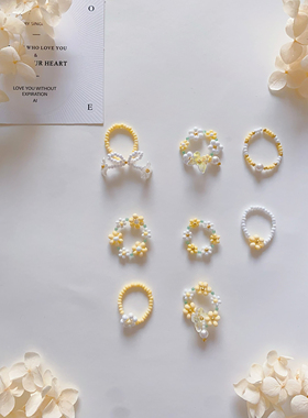 黄白配色原创手工制作串珠碎花戒指ins日韩小众配饰串珠材料包