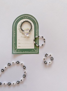 初秋薄暮 秋冬新款黑白米珠手工自制diy小花手链闺蜜礼物材料包