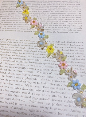 原创设计小众配饰串珠小花手链甜美粉蓝碎花手串女