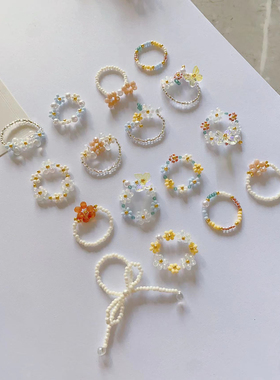 茶钻琥珀 原创设计手工制作串珠戒指时尚简约百搭饰品蝴蝶结