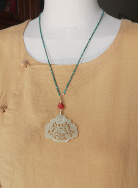 [观心]明清款喜上梅梢和田玉项链