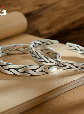 原创手工足银S999麻花编织银饰品