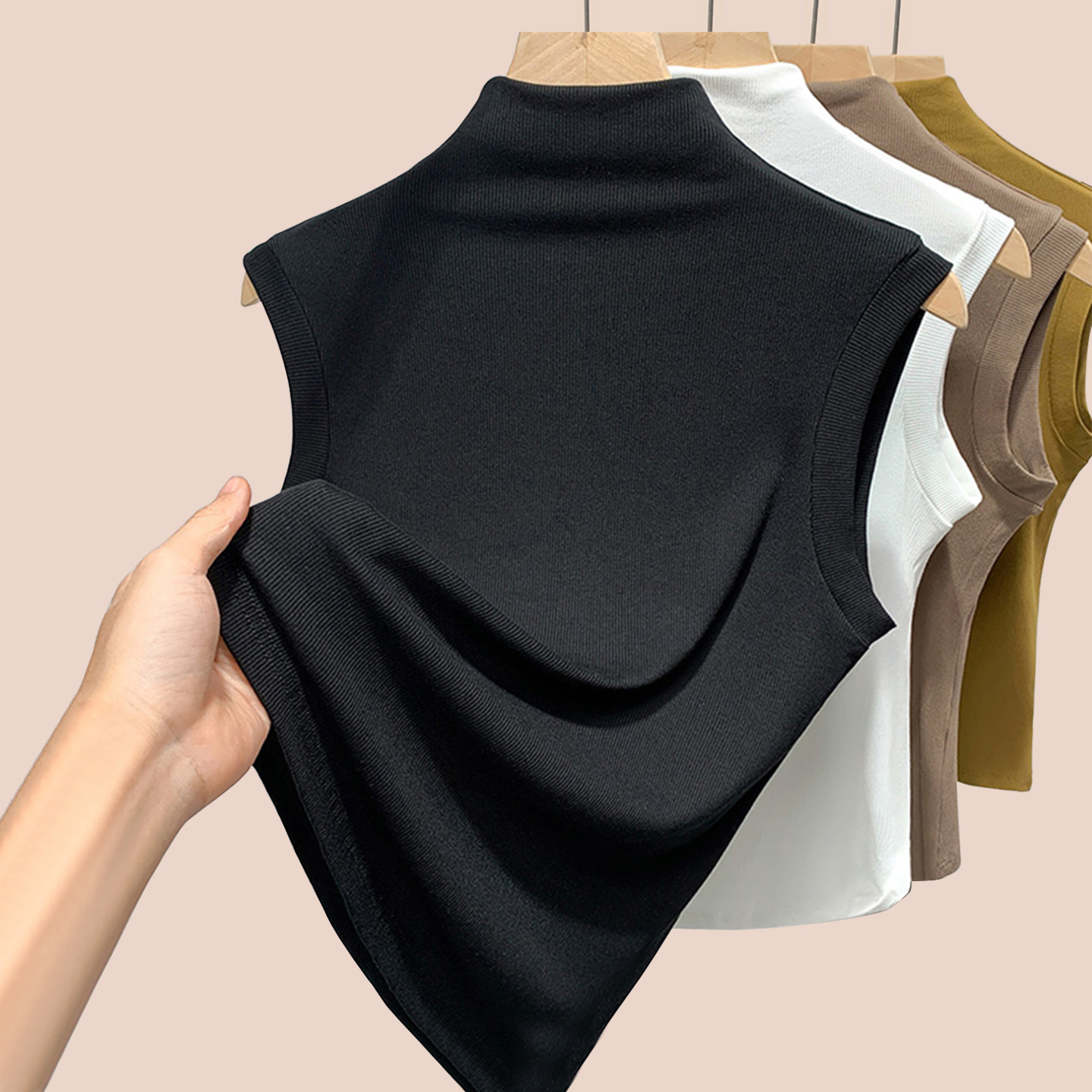 拉夏贝尔黑色半高领背心女内搭秋冬2025新款针织无袖打底上衣外穿,淘宝优惠券,粉丝福利购,淘宝优惠卷