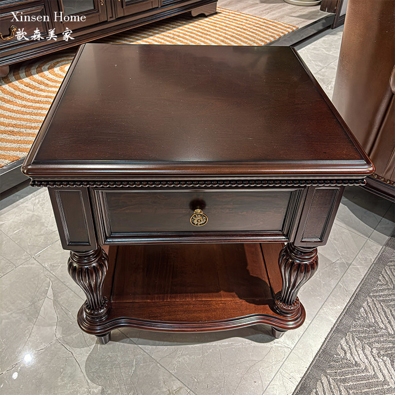 美式复古樱桃木方几轻奢客厅沙发边几角几收纳小茶几带抽屉收纳柜,淘宝优惠券,粉丝福利购,淘宝优惠卷