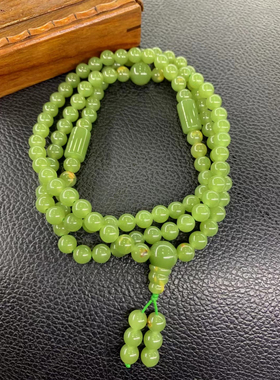 析木河磨玉天然带皮东北籽料河磨玉和田玉手链手串绿色精品69克