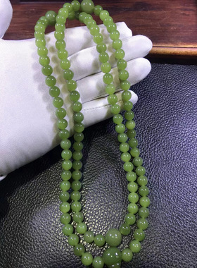 纯天然和田玉析木绿河磨玉椴树林不带皮108粒佛珠手链手串103克