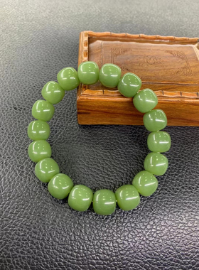 析木河磨玉天然带皮东北籽料河磨玉和田玉手链手串绿色大漏54克