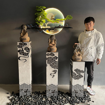 Stone sculpted Xiangyun display column Xiaosha Mi natural Qingshi New Chinese imitation ancient tethered horse pile flower shelf Xuanguan indoor pendulum piece