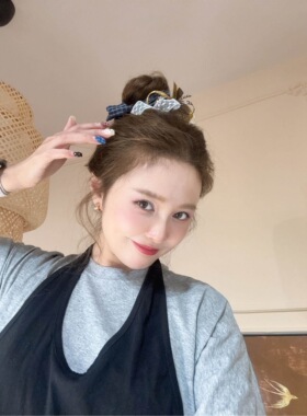 款式好看特别 双层蝴蝶结发圈 彩色波点格子 少女马尾头花