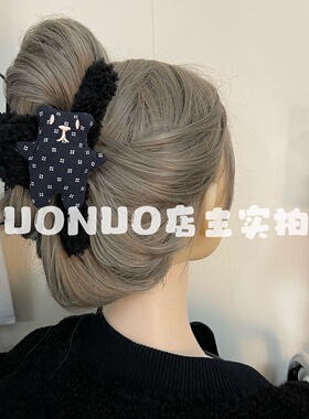 NUONUO~韩版藏蓝色小熊时尚秋冬毛绒抓夹韩版抓后脑勺盘发鲨鱼夹