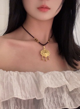 仿古法合金平安锁编绳项链