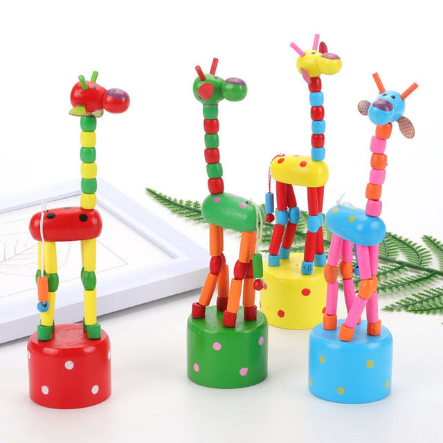 Giraffe Puppet Swing Stand Bucket ໄມ້ສັດນິ້ວມື Doll Doll Toy Mini Cute Dancing ສັດ