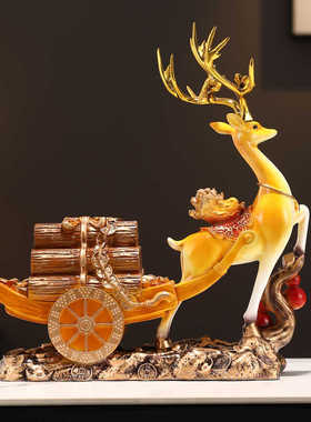 高端大气酒柜一鹿发财新中式