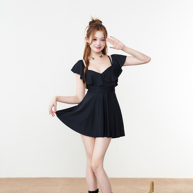 泳衣女一字肩连体裙式200斤胖mm学生ins遮肚显瘦温泉保守大码泳装,淘宝优惠券,粉丝福利购,淘宝优惠卷