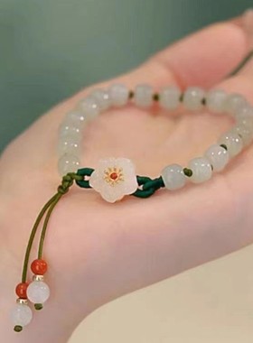 抖音同款玉石圆珠小桃花编织手链