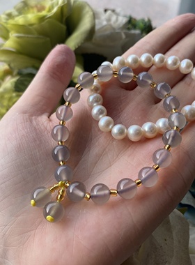 高级灰天然玛瑙玉髓手串原创设计