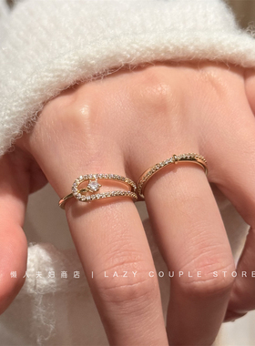 轻奢简约锆石精致独特叠戴戒指