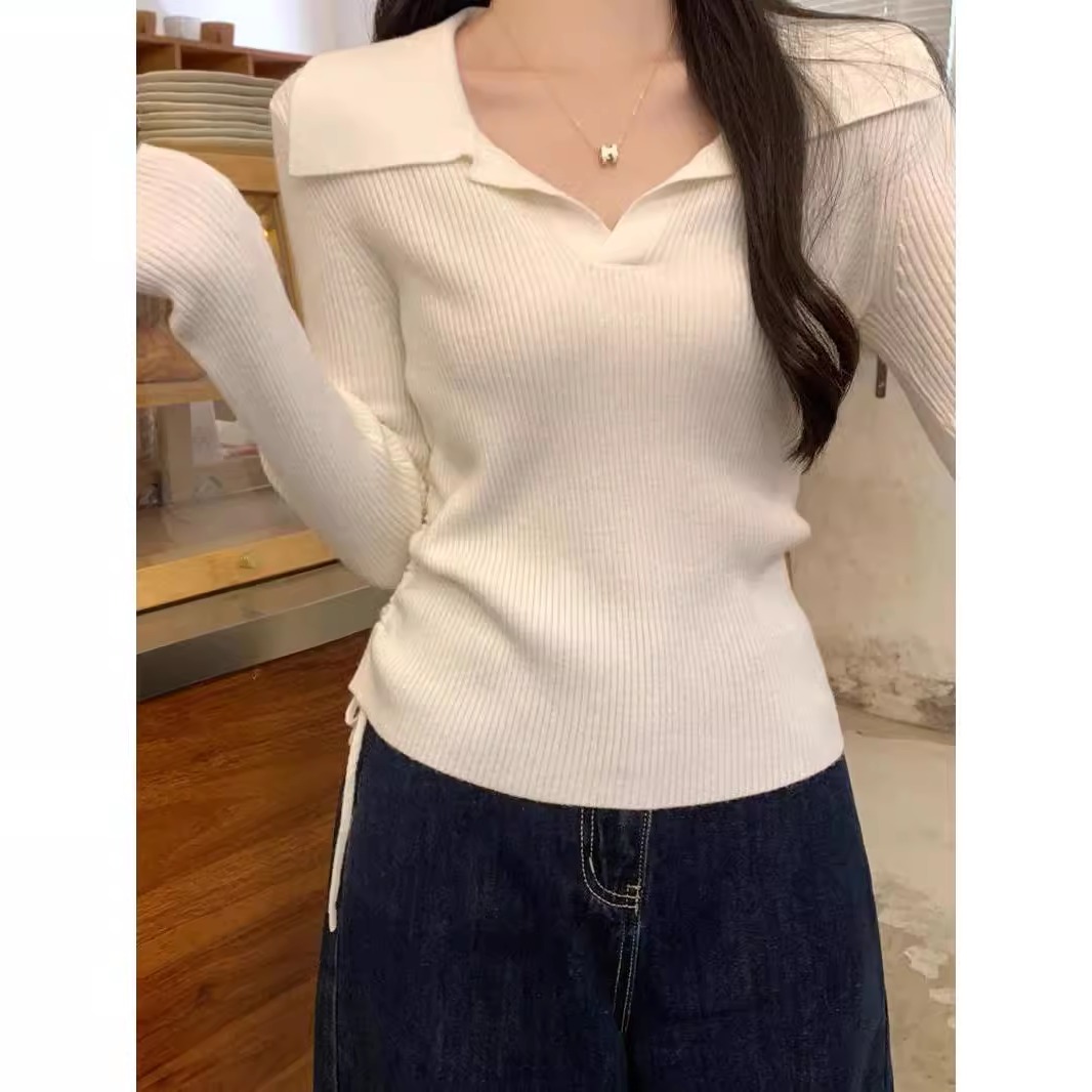 杭州四季青高端爆款~polo领设计感长袖女秋季内搭毛衣针织打底衫 - 图2