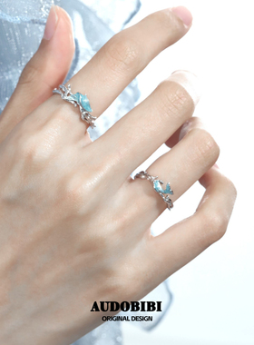 一起游到海水变蓝 原创925纯银情侣戒指不掉色蓝色浪花鱼尾对戒