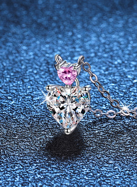 S925纯银日韩简约双心相印莫桑石锁骨链时尚轻奢气质项链女