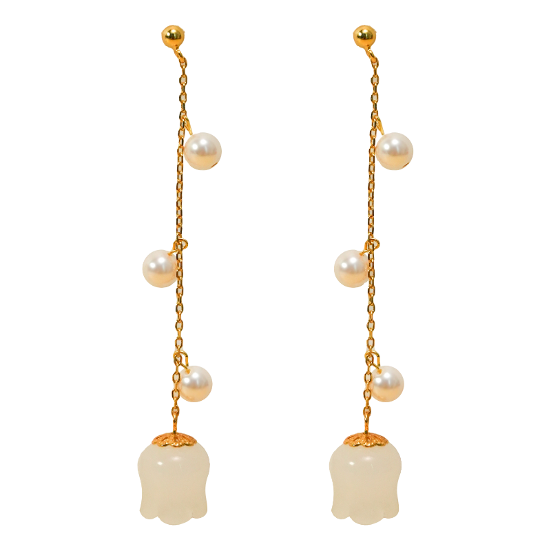 丽沁 925银仿珍珠耳饰 刘亦菲同款铃兰花流苏耳钉女长款气质耳环,淘宝优惠券,粉丝福利购,淘宝优惠卷