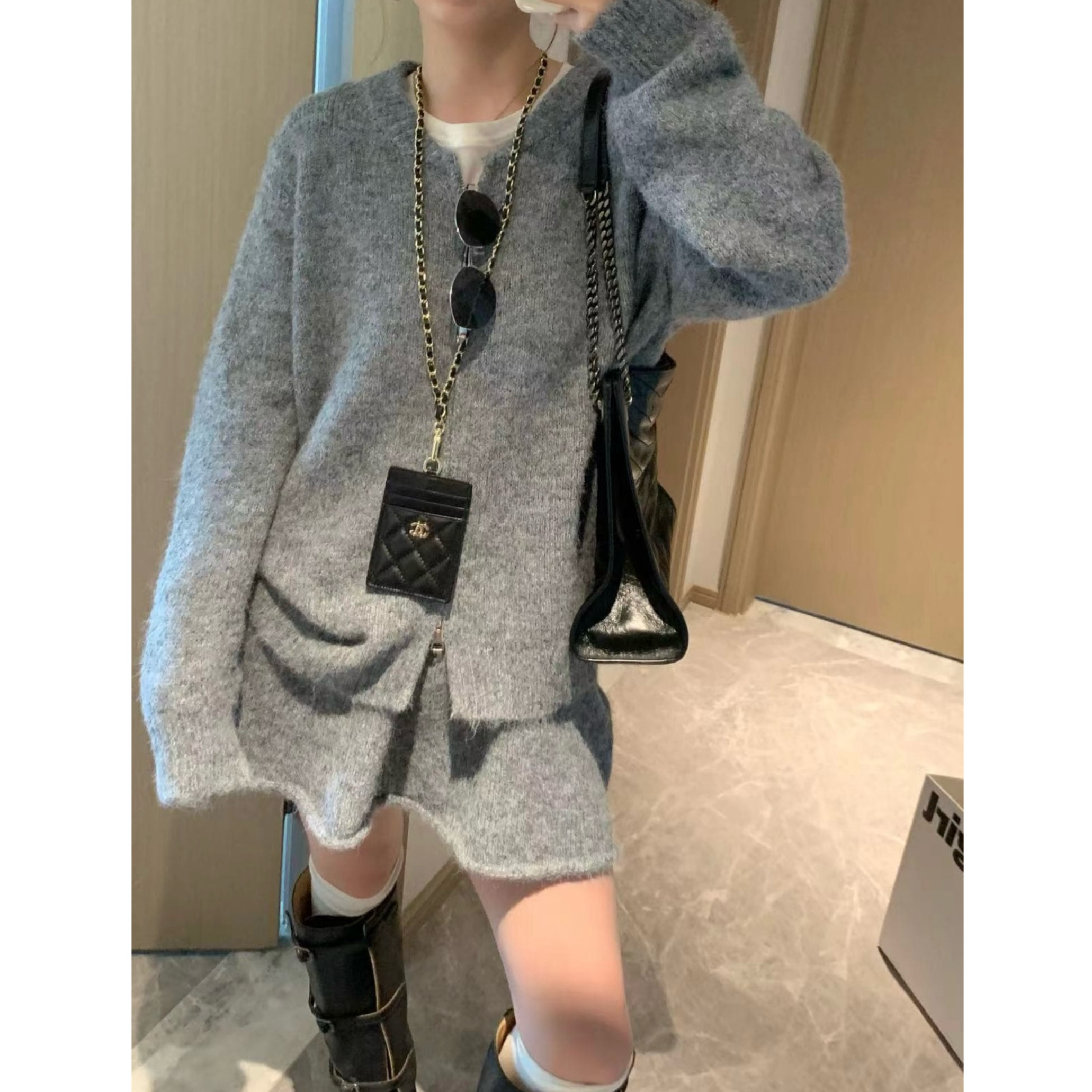 [香蕉派派]格雷系~双拉链毛衣短裙套装女秋新款气质温柔两件套,淘宝优惠券,粉丝福利购,淘宝优惠卷