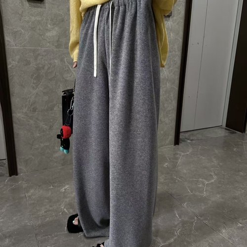 MarioQueiroz2586秋高腰抽绳显瘦窄版直筒阔腿裤休闲长裤子糯米裤 - 图1