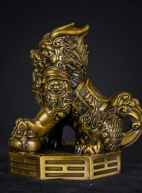 铜聚财麒麟摆件公母一对镇宅招财