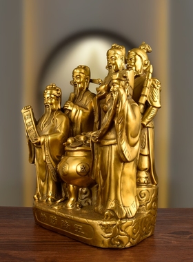 黄铜五路财神客厅庭院摆件佛像