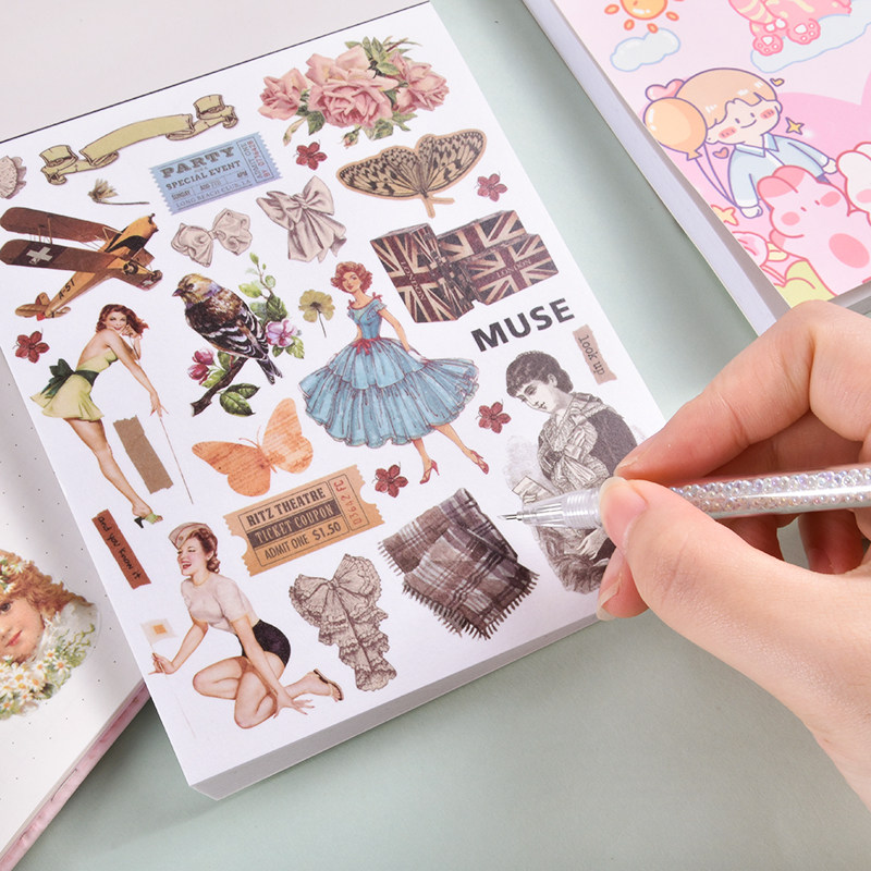 复古手账贴纸本杂志素材ins卡通图案拼贴装饰和纸DIY手工刻刀垫板,淘宝优惠券,粉丝福利购,淘宝优惠卷