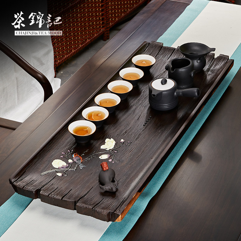 茶盘黑檀木整块实木托盘家用茶具套装简约排水茶海原木红木大茶台_虎窝淘