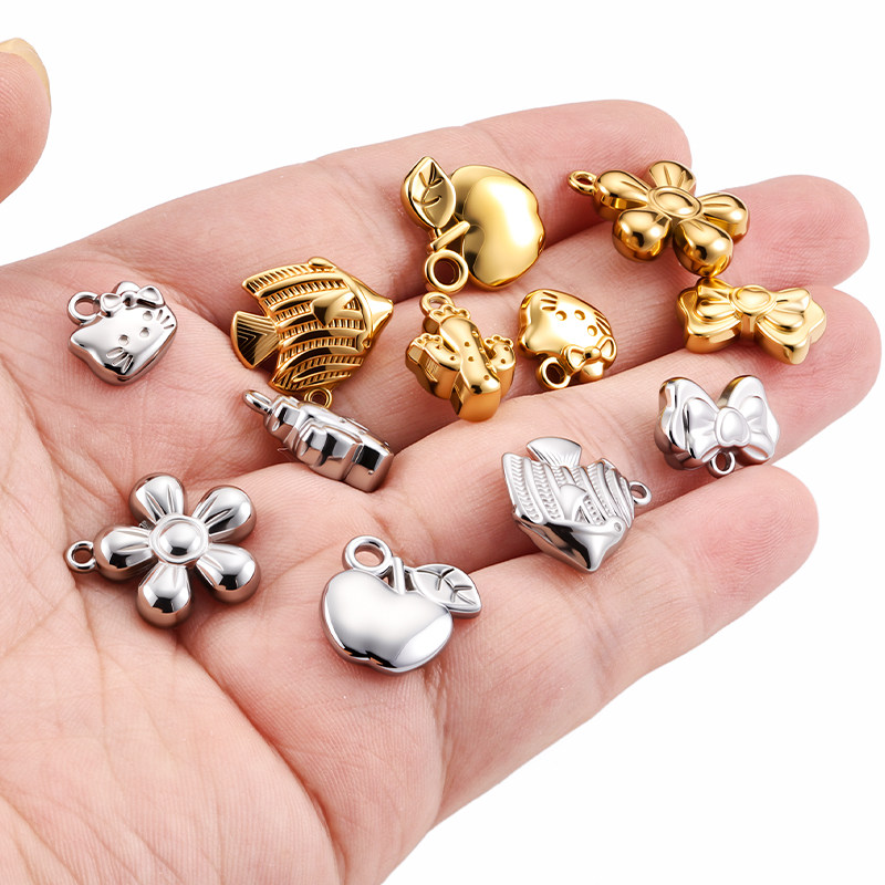 钛钢KT猫吊坠饰品diy项链手链配饰18k金色苹果吊饰百搭蝴蝶结配件,淘宝优惠券,粉丝福利购,淘宝优惠卷