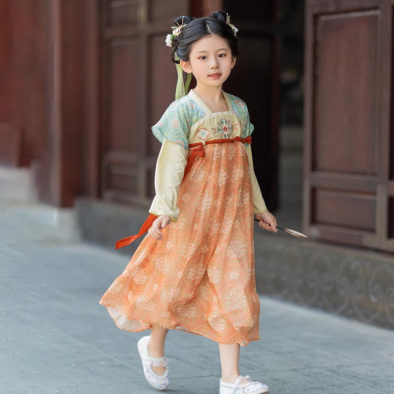 <Qionglou> Hanfu Girls Spring and Autumn Style Underskirts Children's Dunhuang Ancient Style Ethnic Costumes Chinese Style Ancient Costumes Underskirts