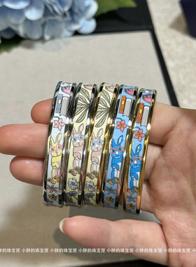 高质感进口珐琅手绘花纹兔子手镯