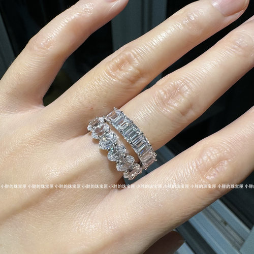 小鸽子蛋祖母绿切割爱心形仿真排满钻戒指女叠戴925银镀18K白金 - 图3