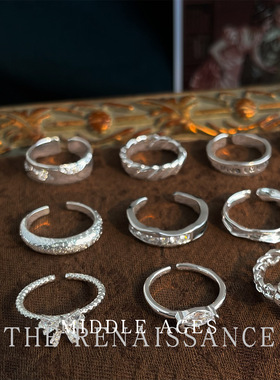 中古风银色锆石开口食指戒合集